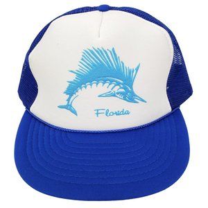 Florida Marlin‎ Sail Fish Hat Snapback Trucker Fishing Cap Blue White NISSIN Tag